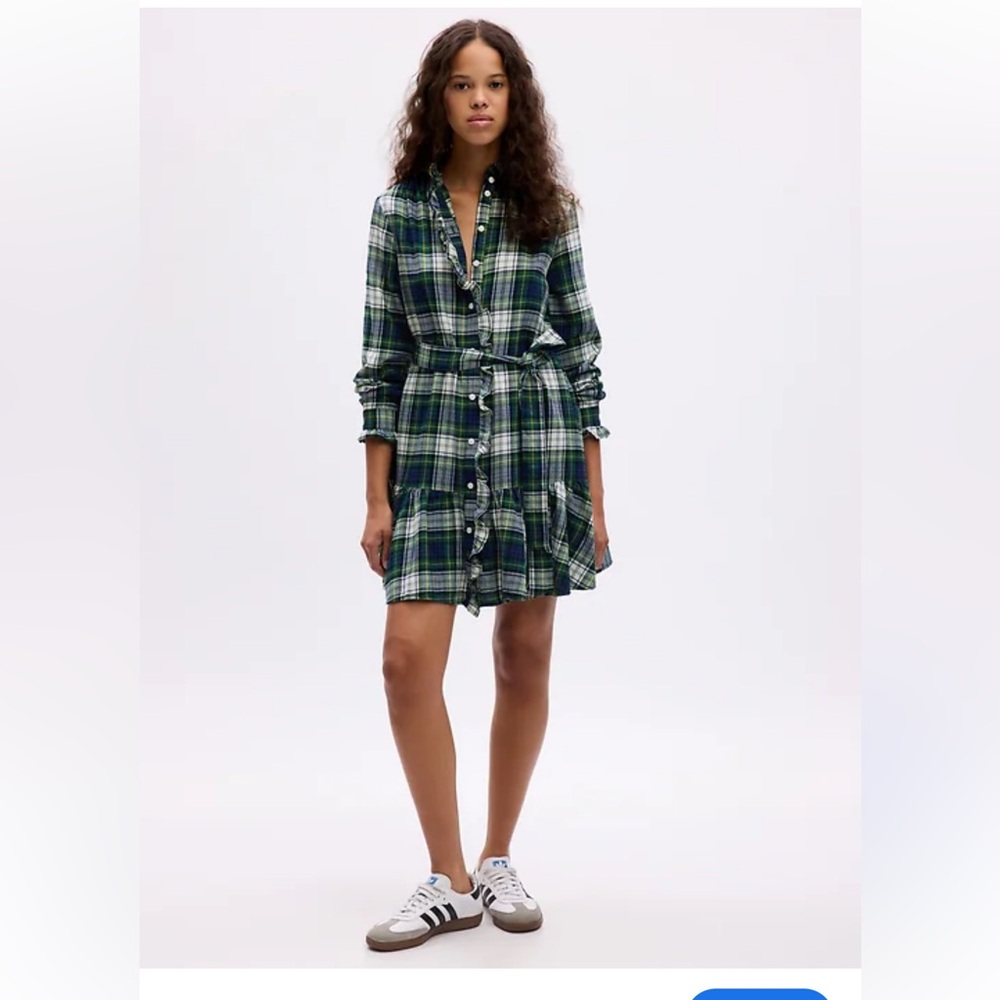 GAP Green Black Long Sleeve Shirt Dress